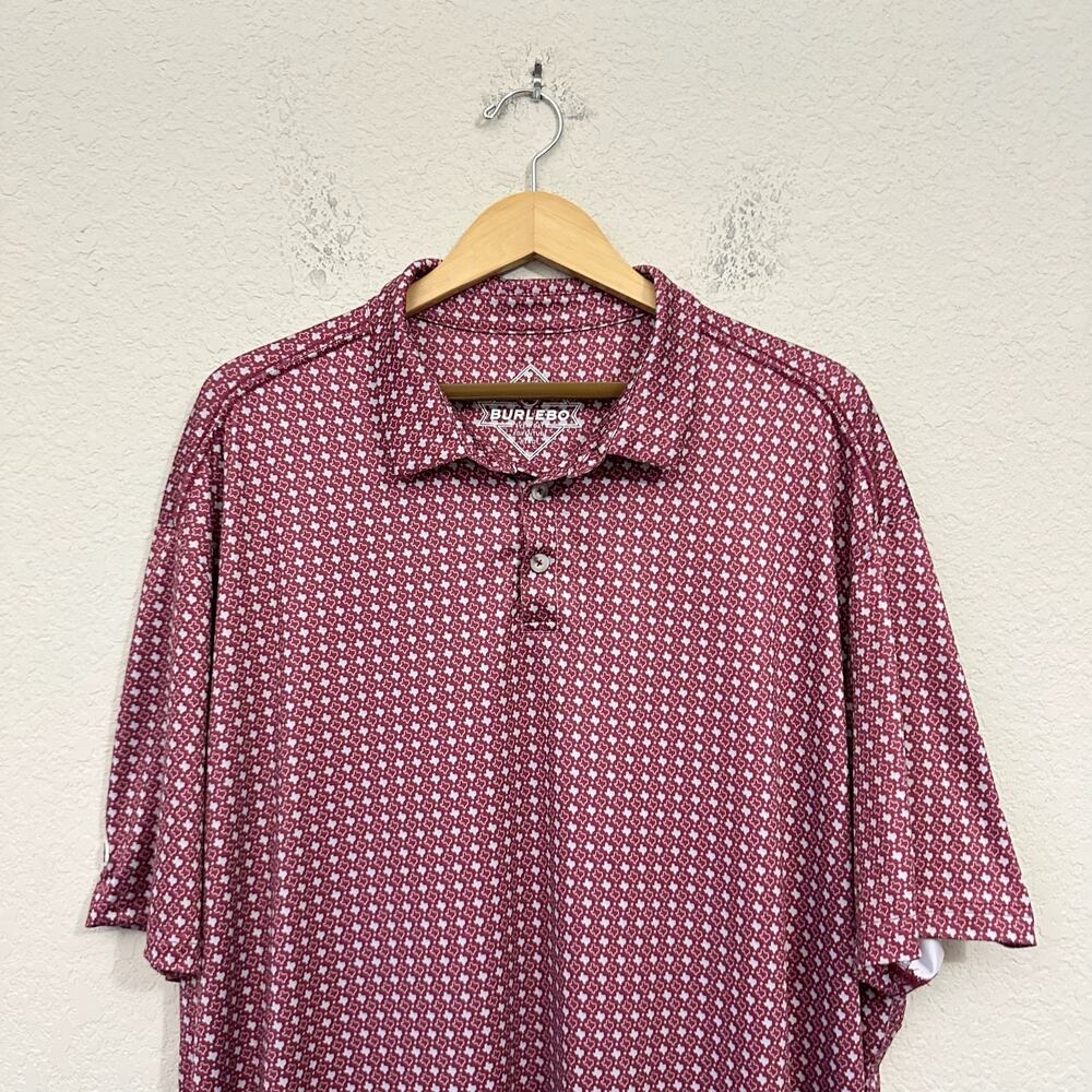 BURLEBO Polo Shirt Maroon Grey Texas All Over Print Performance Golf - Picture 4 of 10